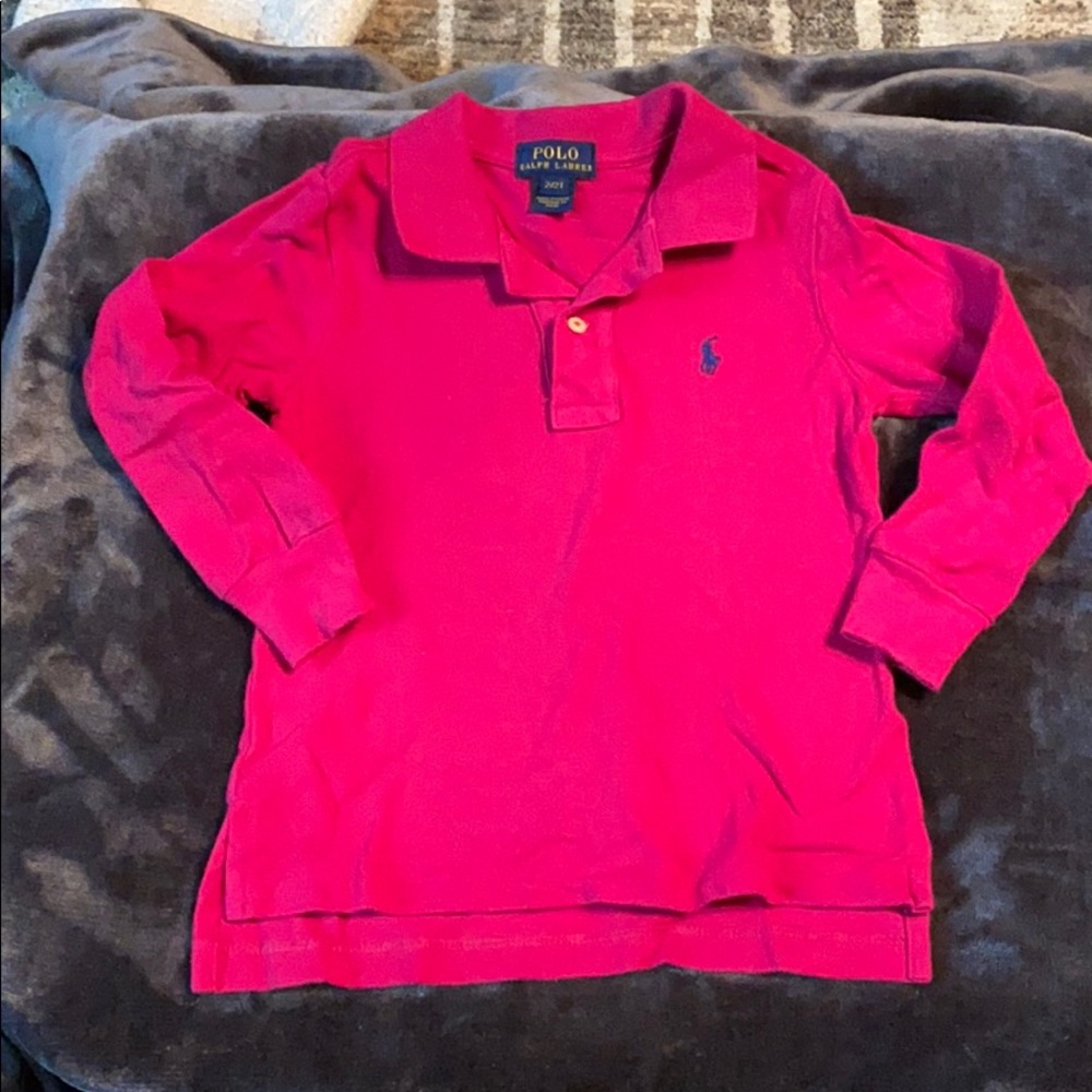 Long sleeved magenta polo shirt